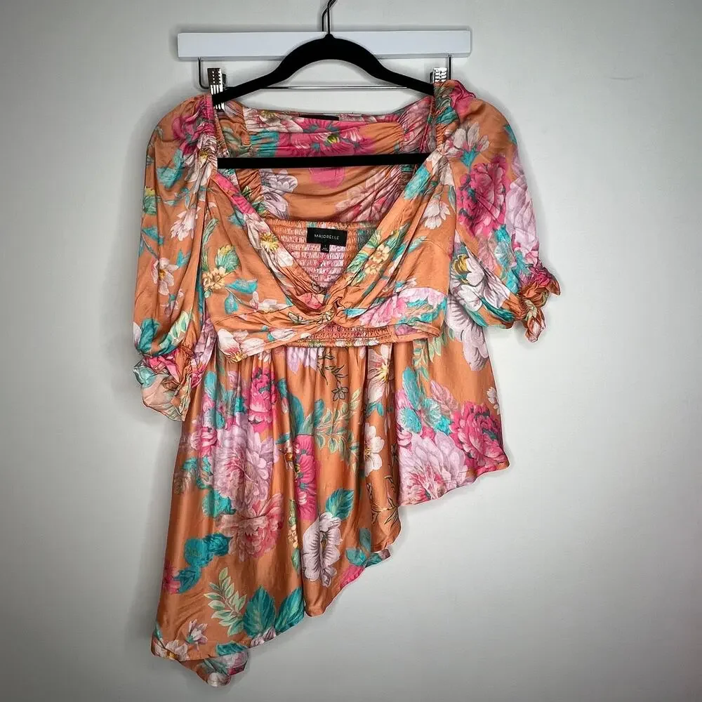 Majorelle Angeles Orange Passionfruit Floral Mini Skirt Cropped Top Set Small